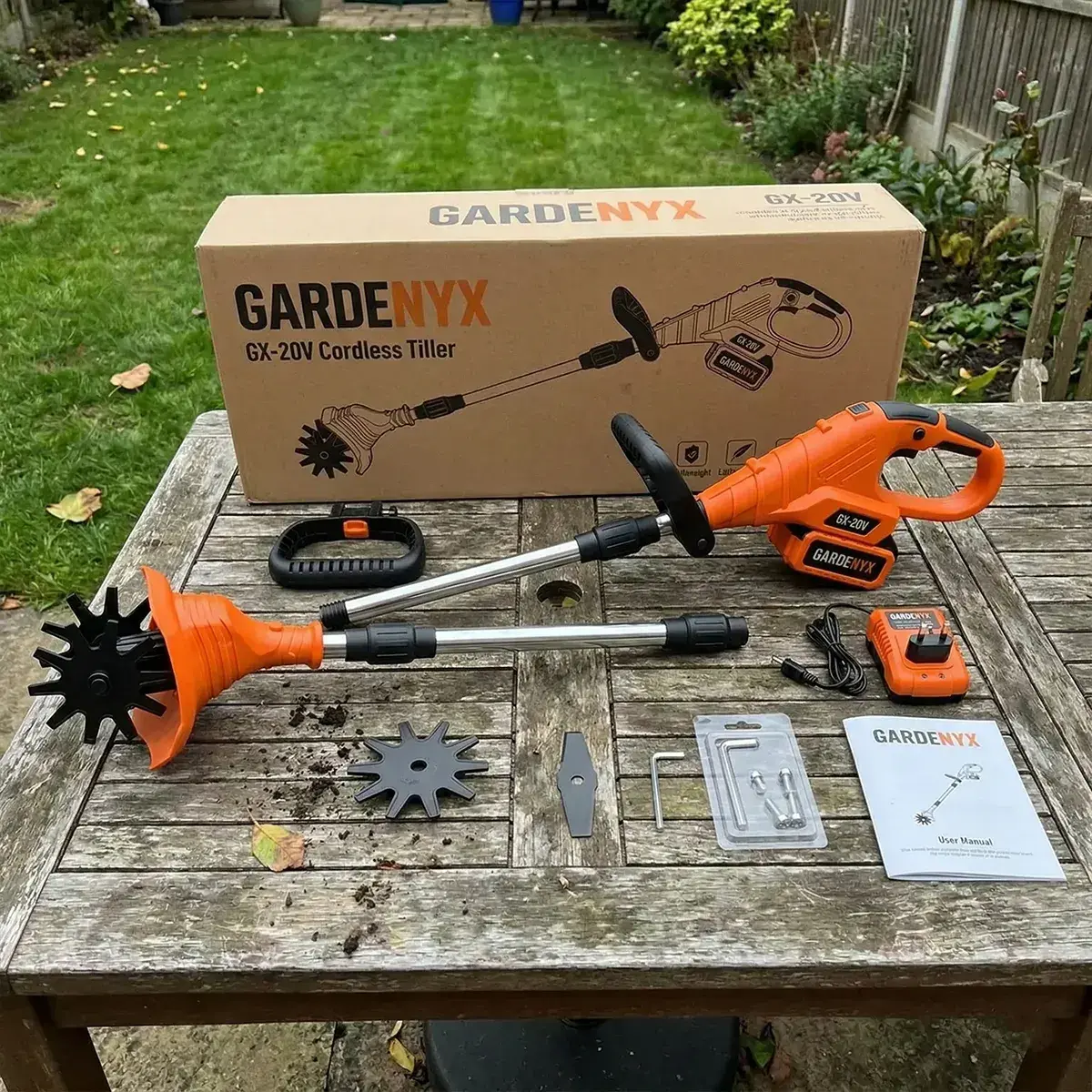 Customer using the Gardenyx cordless tiller