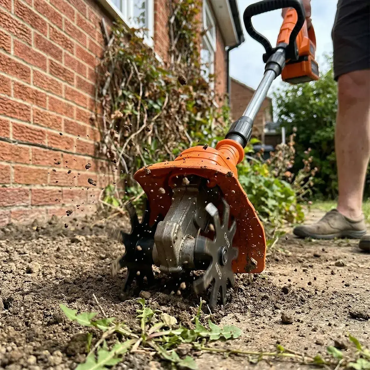 Customer with the Gardenyx tiller kit